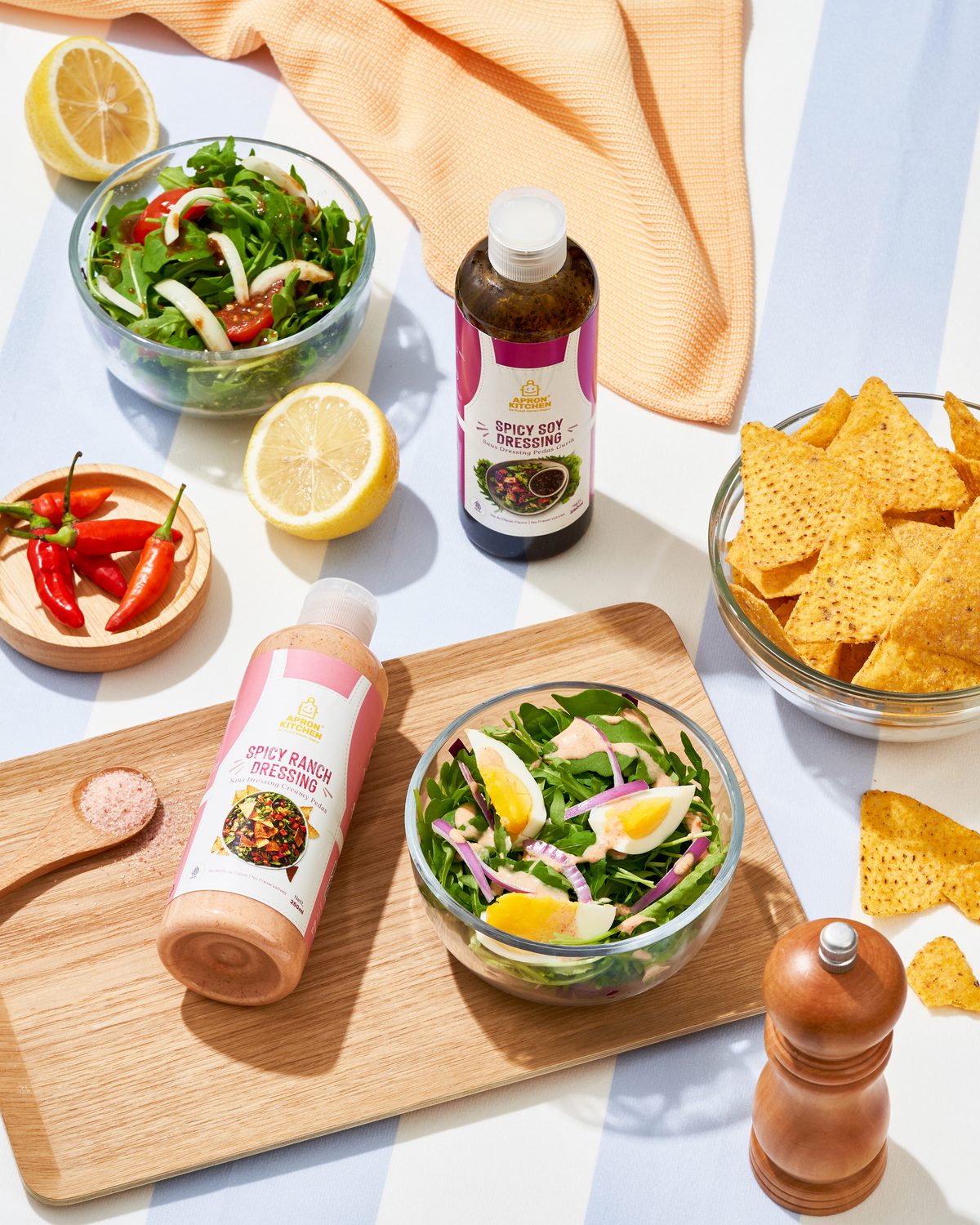 Salads served with Apron Kitchen dressings